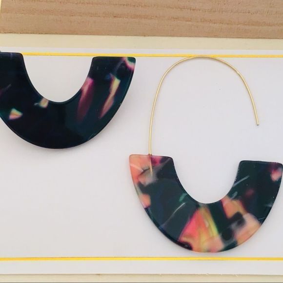2/$25 Navy Multi Acetate Semi-Circle  Earrings - Picture 5 of 8